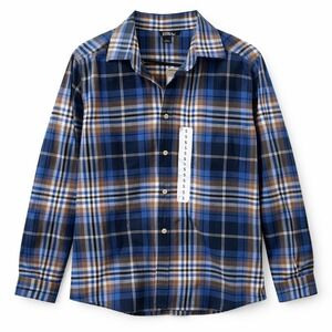 Eddie Bauer Mens Blue Brown Plaid Flannel Button Down Shirt Small‎ NWT Cabincore